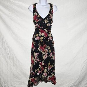 Vintage y2k 90s floral whimsigoth gothic red black midi dress